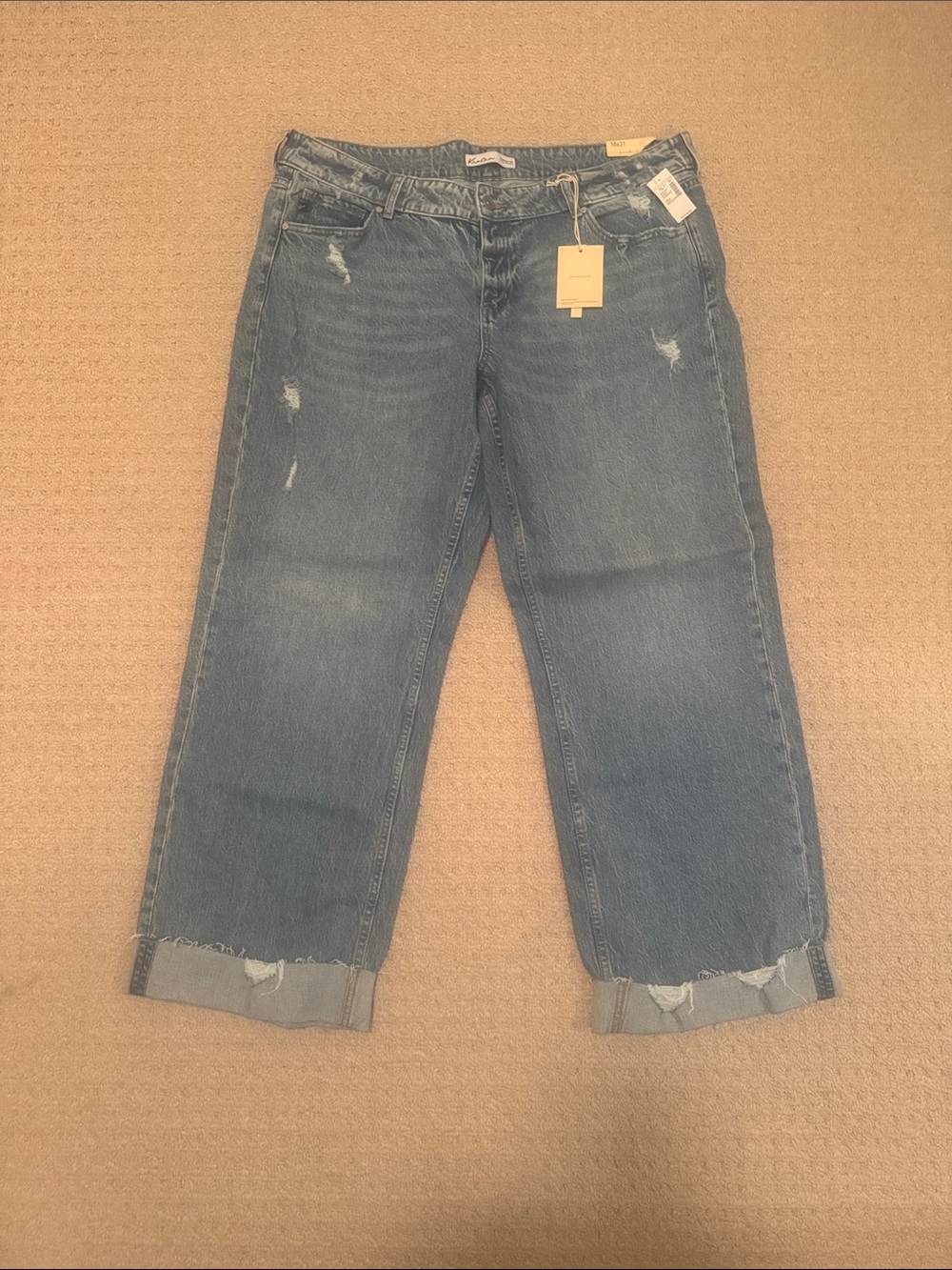 KanCan Light Blue Distressed Boyfriend Cuffed Jeans